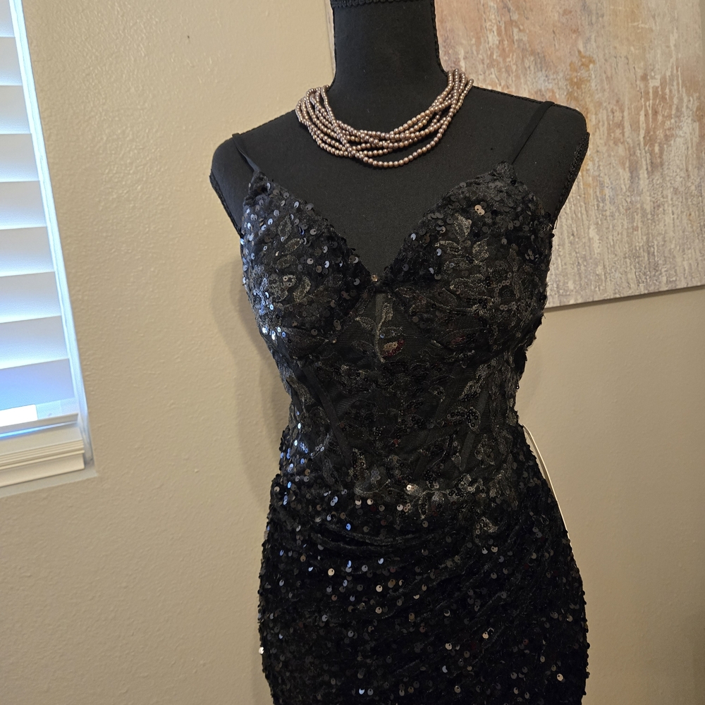 Black Sequin Lace Slip Dress - Brand Unspecified